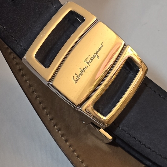 Salvatore Ferragamo Black Leather Belt Silver Hardware Iconic Classic, sz S main image 4